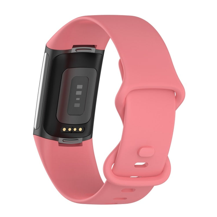 For Fitbit Charge 6 Solid Color Butterfly Buckle Silicone Watch Band, Size:L Size(Pink) - Watch Bands by PMC TechLife | Online Shopping South Africa | PMC TechLife | Buy Now Pay Later Mobicred