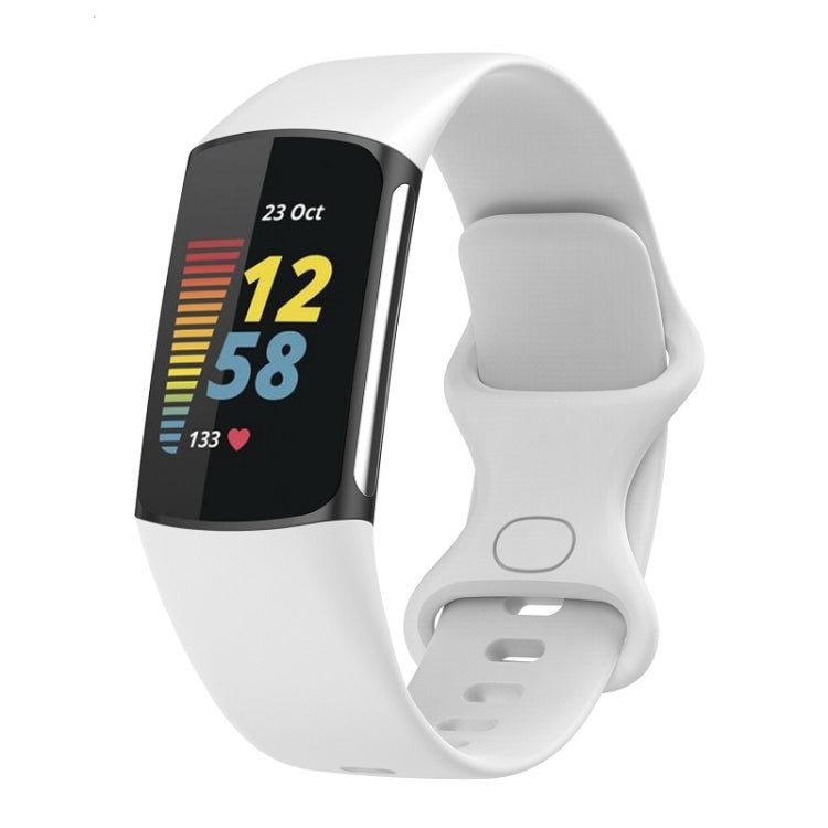 For Fitbit Charge 6 Solid Color Butterfly Buckle Silicone Watch Band, Size:S Size(White) - free shipping - PMC TechLife - Order now!
