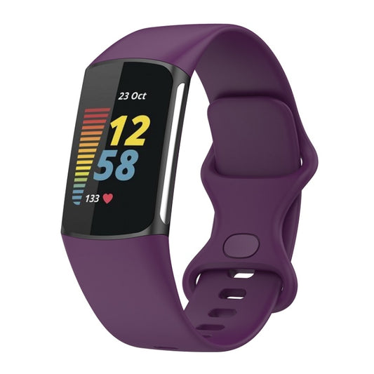 For Fitbit Charge 6 Solid Color Butterfly Buckle Silicone Watch Band, Size:S Size(Dark Purple) - Watch Bands by PMC Jewellery | Online Shopping South Africa | PMC Jewellery | Buy Now Pay Later Mobicred