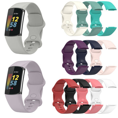 For Fitbit Charge 6 Solid Color Butterfly Buckle Silicone Watch Band, Size:L Size(Black) - Watch Bands by PMC Jewellery | Online Shopping South Africa | PMC Jewellery | Buy Now Pay Later Mobicred