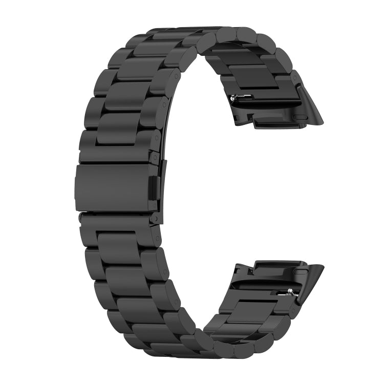 For Fitbit Charge 6 Three Beads Stainless Steel Metal Watch Band(Black) - Watch Bands by PMC TechLife | Online Shopping South Africa | PMC TechLife | Buy Now Pay Later Mobicred