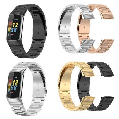 For Fitbit Charge 6 Three Beads Stainless Steel Metal Watch Band(Rose Gold) - Watch Bands by PMC Jewellery | Online Shopping South Africa | PMC Jewellery | Buy Now Pay Later Mobicred