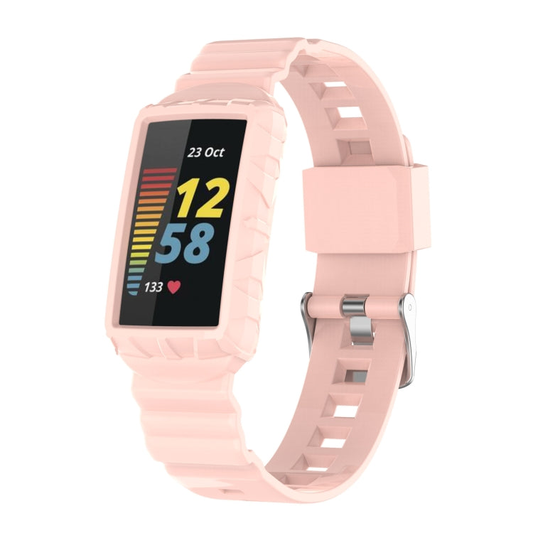 For Fitbit Charge 6 / 5 / 4 / 3 Armor Integrated TPU Watch Band(Light Pink) - Watch Bands by PMC Jewellery | Online Shopping South Africa | PMC Jewellery | Buy Now Pay Later Mobicred