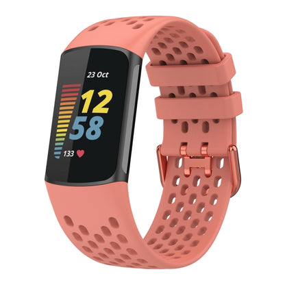 For Fitbit Charge 5 Solid Color Breathable Sports Silicone Watch Band(Pink) - Watch Bands by PMC Jewellery | Online Shopping South Africa | PMC Jewellery | Buy Now Pay Later Mobicred