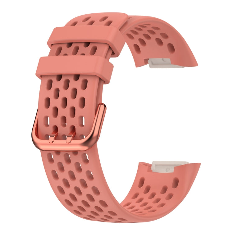 For Fitbit Charge 5 Solid Color Breathable Sports Silicone Watch Band(Pink) - Watch Bands by PMC TechLife | Online Shopping South Africa | PMC TechLife | Buy Now Pay Later Mobicred