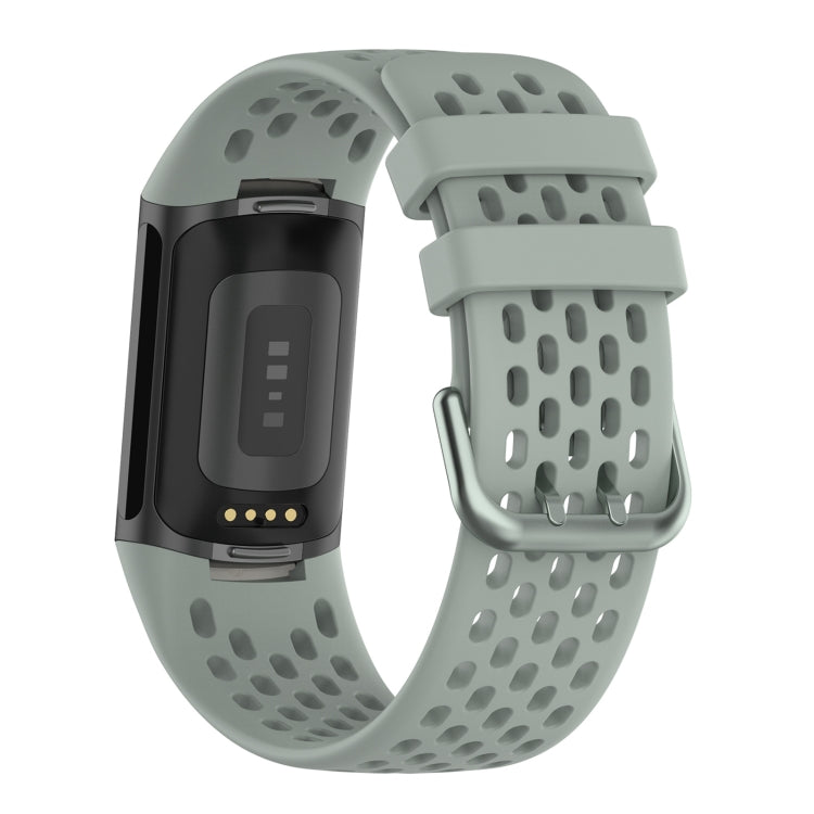 For Fitbit Charge 5 Solid Color Breathable Sports Silicone Watch Band(Gray) - Watch Bands by PMC TechLife | Online Shopping South Africa | PMC TechLife | Buy Now Pay Later Mobicred