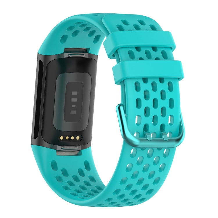 For Fitbit Charge 5 Solid Color Breathable Sports Silicone Watch Band(Teal Green) - Watch Bands by PMC TechLife | Online Shopping South Africa | PMC TechLife | Buy Now Pay Later Mobicred