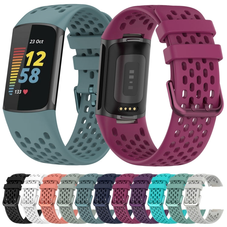 For Fitbit Charge 6 Solid Color Breathable Sports Silicone Watch Band(Pine Green) - Watch Bands by PMC TechLife | Online Shopping South Africa | PMC TechLife | Buy Now Pay Later Mobicred