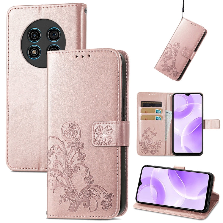 For Ulefone Note 15 Four-leaf Clasp Embossed Buckle Leather Phone Case(Rose Gold) - Ulefone Cases by PMC Jewellery | Online Shopping South Africa | PMC Jewellery | Buy Now Pay Later Mobicred