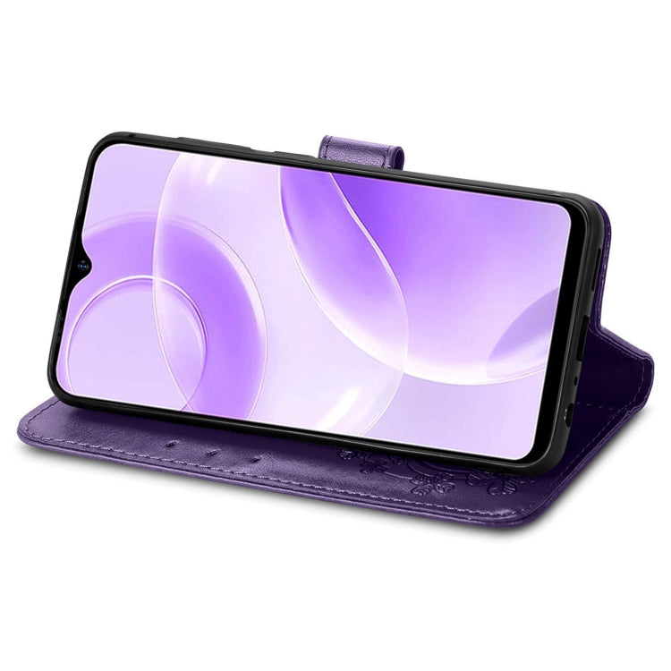 For Ulefone Note 15 Four-leaf Clasp Embossed Buckle Leather Phone Case(Purple) - Ulefone Cases by PMC Jewellery | Online Shopping South Africa | PMC Jewellery | Buy Now Pay Later Mobicred