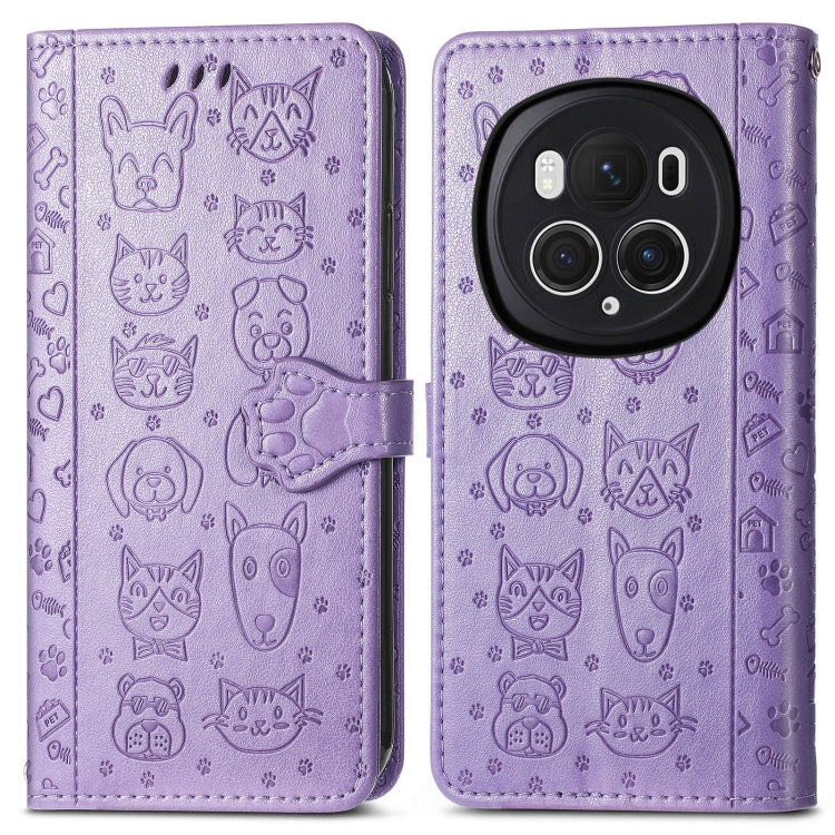 For Honor Magic6 Pro Cat and Dog Embossed Leather Phone Case(Purple) - Honor Cases by PMC Jewellery | Online Shopping South Africa | PMC Jewellery | Buy Now Pay Later Mobicred