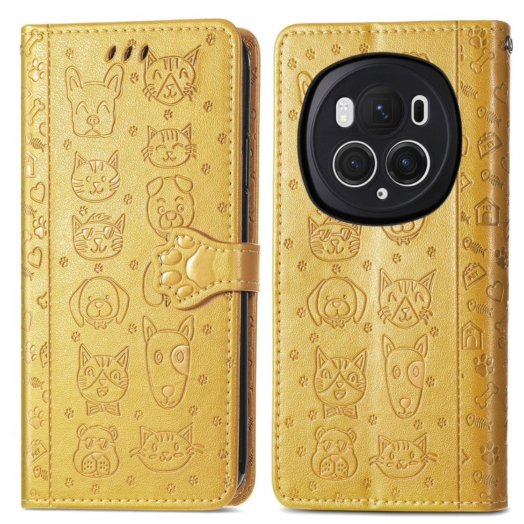 For Honor Magic6 Pro Cat and Dog Embossed Leather Phone Case(Yellow) - Honor Cases by PMC Jewellery | Online Shopping South Africa | PMC Jewellery | Buy Now Pay Later Mobicred