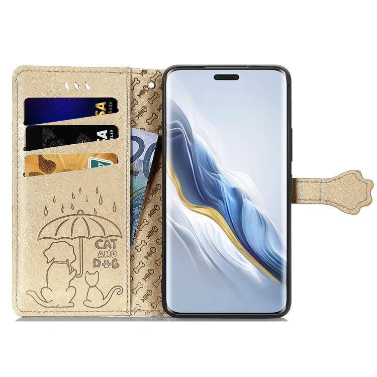 For Honor Magic6 Pro Cat and Dog Embossed Leather Phone Case(Gold) - Honor Cases by PMC Jewellery | Online Shopping South Africa | PMC Jewellery | Buy Now Pay Later Mobicred