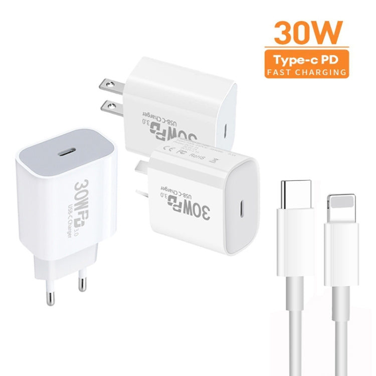 Single Port PD30W USB-C / Type-C Charger with Type-C to 8 Pin Data Cable AU Plug - USB Charger by PMC Jewellery | Online Shopping South Africa | PMC Jewellery | Buy Now Pay Later Mobicred