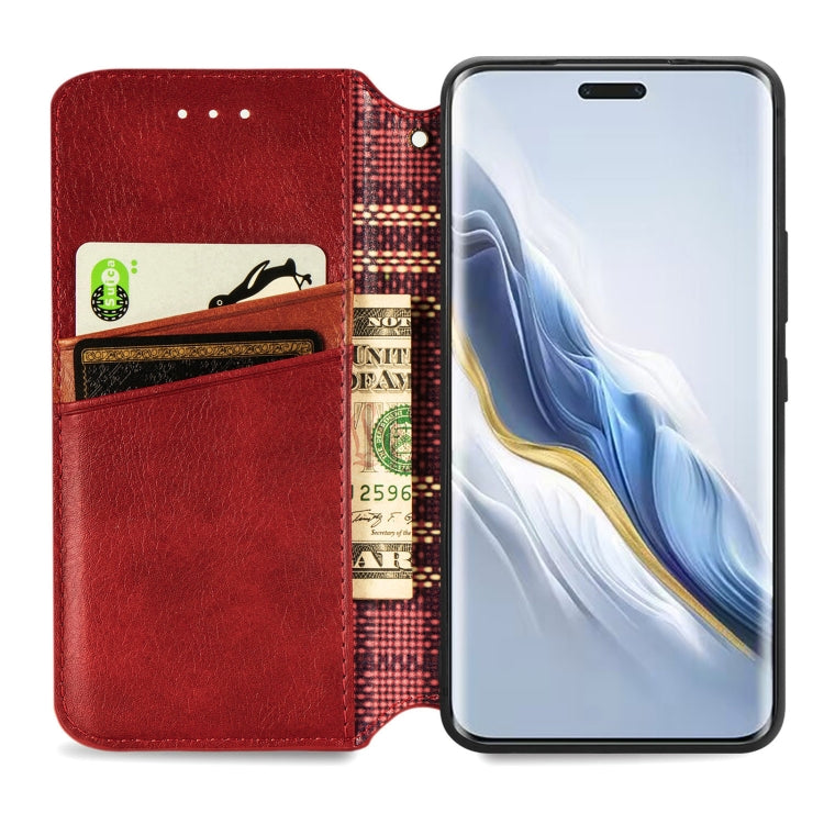 For Honor Magic6 Pro Cubic Grid Pressed Magnetic Leather Phone Case(Red) - free shipping - PMC Jewellery - Order now!