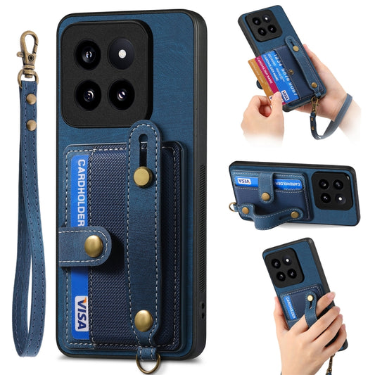 For Xiaomi 14 Pro Retro Cross Wristband Wallet Leather Back Phone Case(Blue) - 14 Pro Cases by PMC Jewellery | Online Shopping South Africa | PMC Jewellery | Buy Now Pay Later Mobicred