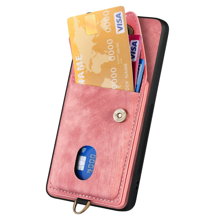 For Xiaomi Redmi Note 13 5G Retro Card Wallet Fold Leather Phone Case with Strap(Pink) - Note 13 Cases by PMC TechLife | Online Shopping South Africa | PMC TechLife | Buy Now Pay Later Mobicred