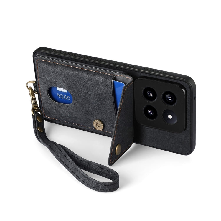 For Xiaomi 14 Pro Retro Card Wallet Fold Leather Phone Case with Strap(Black) - 14 Pro Cases by PMC TechLife | Online Shopping South Africa | PMC TechLife | Buy Now Pay Later Mobicred