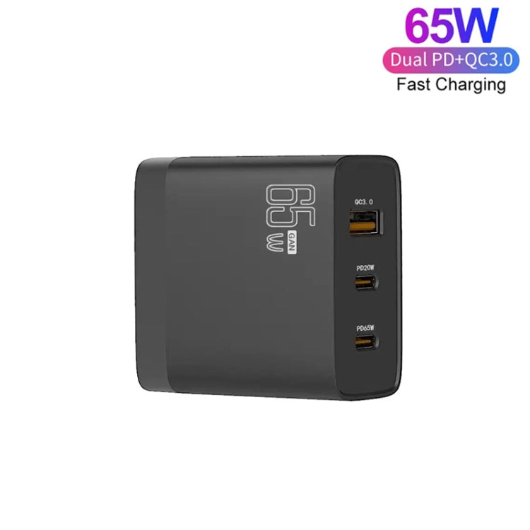 GAN 65W PD45W Dual Type-C+QC3.0 USB Multi Compatible Laptop Adapter UK + US Plug Black - Power Supply by PMC TechLife | Online Shopping South Africa | PMC TechLife | Buy Now Pay Later Mobicred