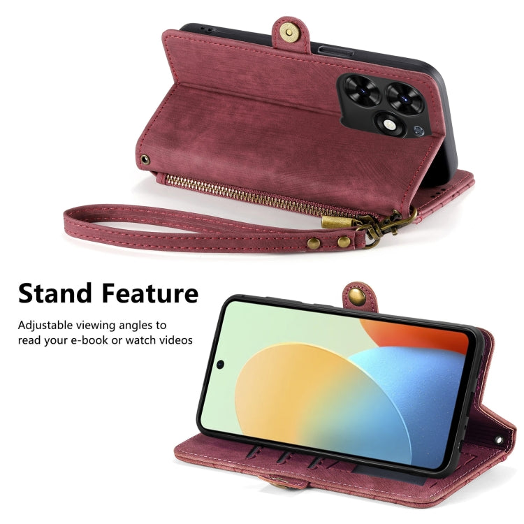 For Tecno Spark Go 2024 Geometric Zipper Wallet Side Buckle Leather Phone Case(Red) - Tecno Cases by PMC Jewellery | Online Shopping South Africa | PMC Jewellery | Buy Now Pay Later Mobicred