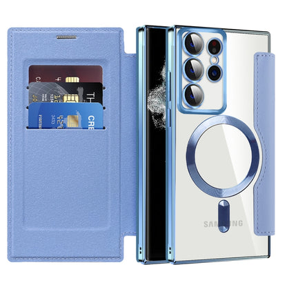 For Samsung Galaxy S22 Ultra 5G MagSafe Magnetic RFID Anti-theft Leather Phone Case(Blue) - Galaxy S22 Ultra 5G Cases by PMC Jewellery | Online Shopping South Africa | PMC Jewellery