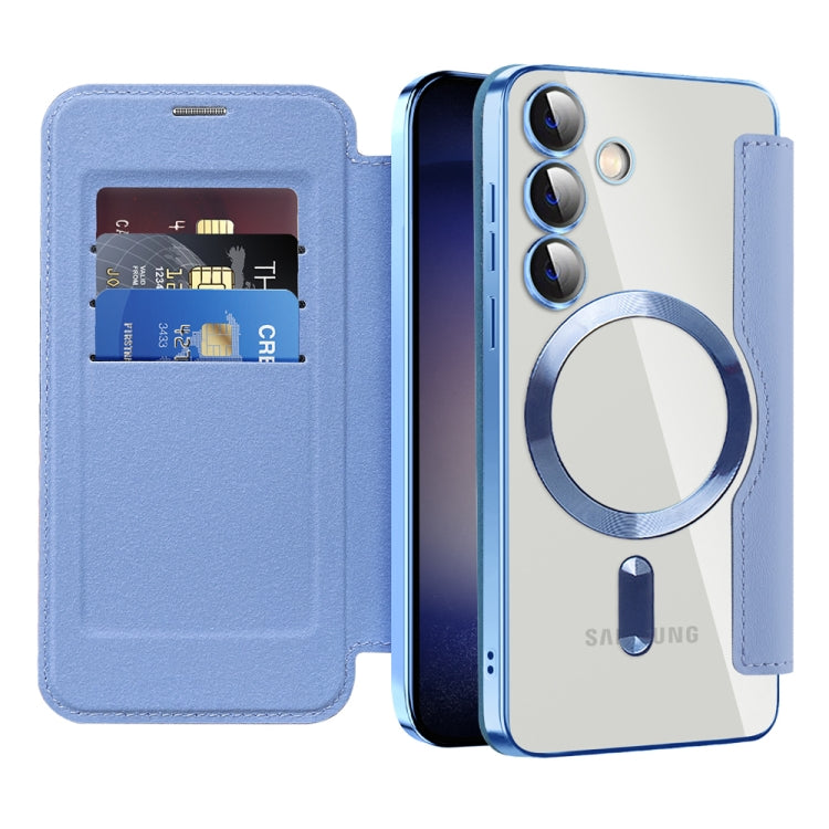 For Samsung Galaxy S25 5G Shield MagSafe RFID Anti-theft Leather Phone Case(Blue) - Galaxy S25 5G Cases by PMC Jewellery | Online Shopping South Africa | PMC Jewellery | Buy Now Pay Later Mobicred