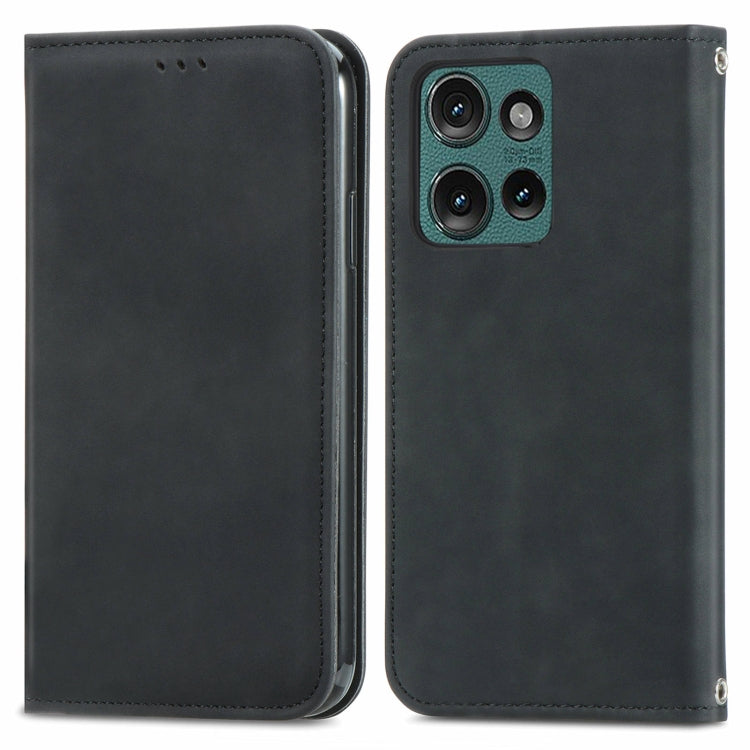 For Motorola Edge 2024 Retro Skin Feel Magnetic Flip Leather Phone Case(Black) - Motorola Cases by PMC Jewellery | Online Shopping South Africa | PMC Jewellery | Buy Now Pay Later Mobicred