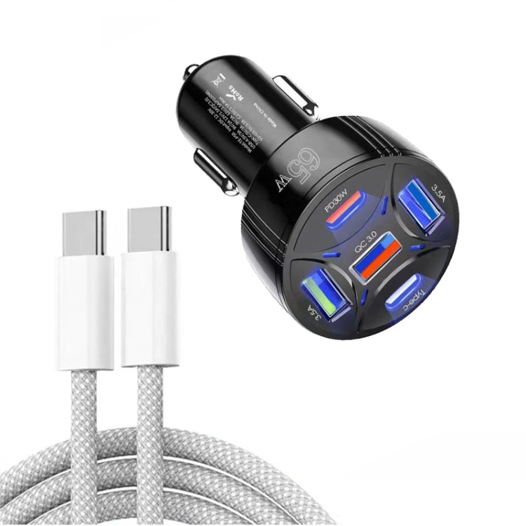 TE-P50 65W PD30W Type-C x 2 + USB x 3 Multi Port Car Charger with 1m Type-C to Type-C Data Cable(Black) - Car Charger by PMC Jewellery | Online Shopping South Africa | PMC Jewellery | Buy Now Pay Later Mobicred