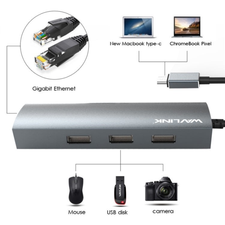 WAVLINK UH3031G/C Gigabit High Speed Hub Adapter Type-C to 3 x USB 3.0 + USB-C + RJ45 + DC Power Port - USB HUB by WAVLINK | Online Shopping South Africa | PMC Jewellery | Buy Now Pay Later Mobicred