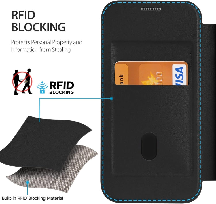 For iPhone 12 Pro MagSafe RFID Blocking Adsorption Flip Leather Phone Case(Khaki) - iPhone 12 / 12 Pro Cases by PMC TechLife | Online Shopping South Africa | PMC TechLife