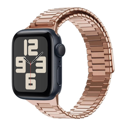 For Apple Watch SE 2023 40mm Bamboo Magnetic Stainless Steel Metal Watch Strap(Rose Gold) - Watch Bands by PMC Jewellery | Online Shopping South Africa | PMC Jewellery