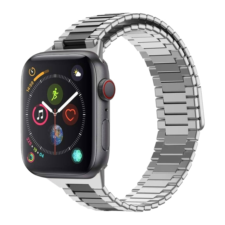 For Apple Watch Series 4 44mm Bamboo Magnetic Stainless Steel Metal Watch Strap(Silver Black) - Watch Bands by PMC Jewellery | Online Shopping South Africa | PMC Jewellery