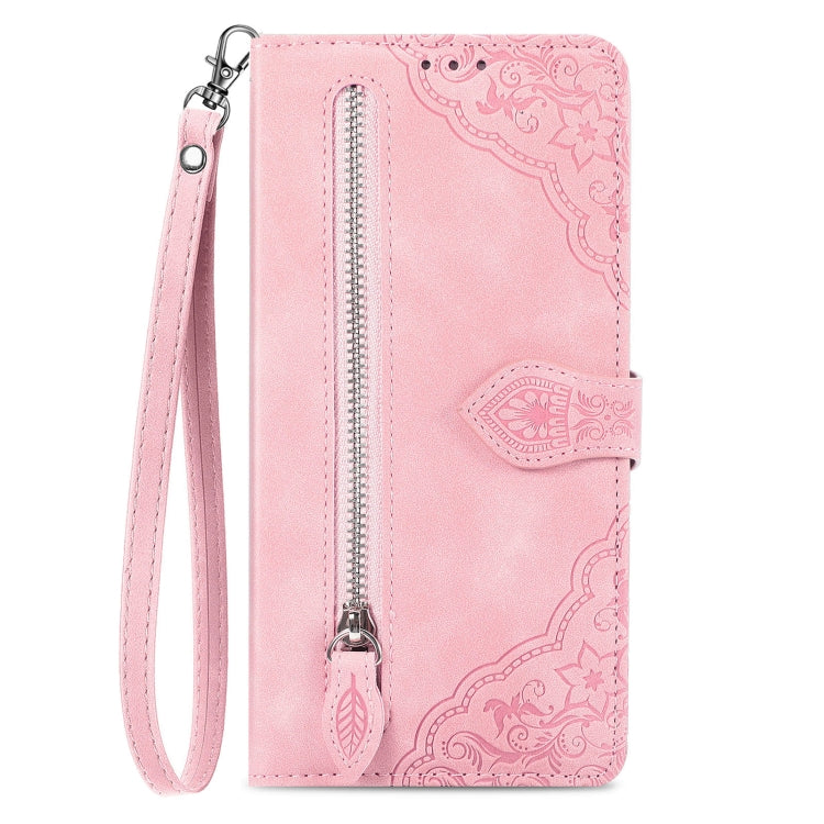 For Xiaomi 14 Pro Embossed Flower Zipper Leather Phone Case(Pink) - 14 Pro Cases by PMC Jewellery | Online Shopping South Africa | PMC Jewellery | Buy Now Pay Later Mobicred