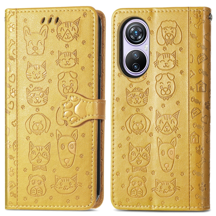 For Blackview A200 Pro Cat and Dog Embossed Leather Phone Case(Yellow) - More Brand by PMC Jewellery | Online Shopping South Africa | PMC Jewellery