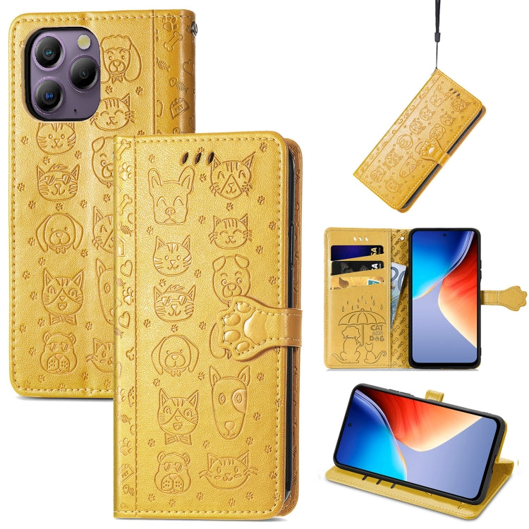 For Blackview A96 Cat and Dog Embossed Leather Phone Case(Yellow) - More Brand by PMC Jewellery | Online Shopping South Africa | PMC Jewellery