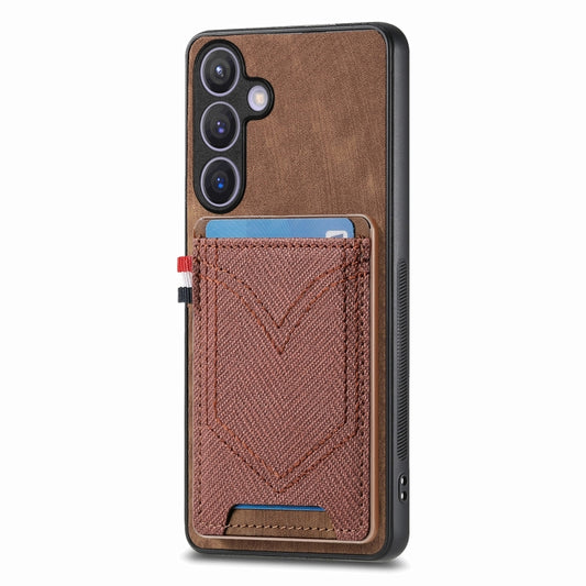 For Samsung Galaxy S25+ 5G Denim Texture Leather Skin Phone Case with Card Slot(Brown) - Galaxy S25+ 5G Cases by PMC Jewellery | Online Shopping South Africa | PMC Jewellery | Buy Now Pay Later Mobicred