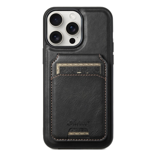 For iPhone 15 Pro Max Suteni H15 MagSafe Oil Eax Leather Detachable Wallet Back Phone Case(Black) - iPhone 15 Pro Max Cases by Suteni | Online Shopping South Africa | PMC Jewellery