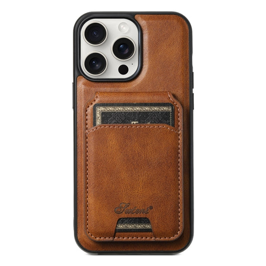For iPhone 15 Pro Suteni H15 MagSafe Oil Eax Leather Detachable Wallet Back Phone Case(Brown) - iPhone 15 Pro Cases by Suteni | Online Shopping South Africa | PMC Jewellery