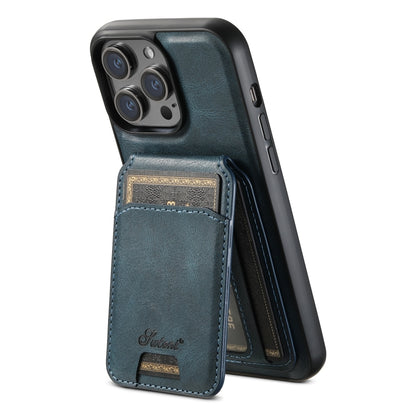 For iPhone 14 Suteni H15 MagSafe Oil Eax Leather Detachable Wallet Back Phone Case(Blue) - iPhone 14 Cases by Suteni | Online Shopping South Africa | PMC Jewellery | Buy Now Pay Later Mobicred