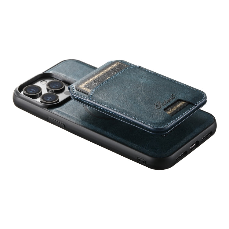 For iPhone 14 Suteni H15 MagSafe Oil Eax Leather Detachable Wallet Back Phone Case(Blue) - iPhone 14 Cases by Suteni | Online Shopping South Africa | PMC Jewellery | Buy Now Pay Later Mobicred