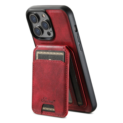 For iPhone 13 Pro Suteni H15 MagSafe Oil Eax Leather Detachable Wallet Back Phone Case(Red) - iPhone 13 Pro Cases by Suteni | Online Shopping South Africa | PMC Jewellery