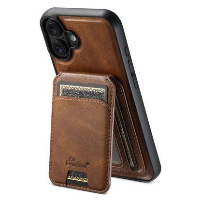 For iPhone 16 Suteni H15 MagSafe Oil Eax Leather Detachable Wallet Back Phone Case(Brown) - iPhone 16 Cases by Suteni | Online Shopping South Africa | PMC Jewellery | Buy Now Pay Later Mobicred