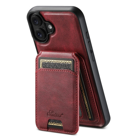 For iPhone 16 Suteni H15 MagSafe Oil Eax Leather Detachable Wallet Back Phone Case(Red) - iPhone 16 Cases by Suteni | Online Shopping South Africa | PMC Jewellery | Buy Now Pay Later Mobicred