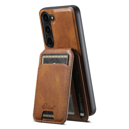 For Samsung Galaxy S23+ 5G Suteni H15 MagSafe Oil Eax Leather Detachable Wallet Back Phone Case(Khaki) - Galaxy S23+ 5G Cases by Suteni | Online Shopping South Africa | PMC Jewellery