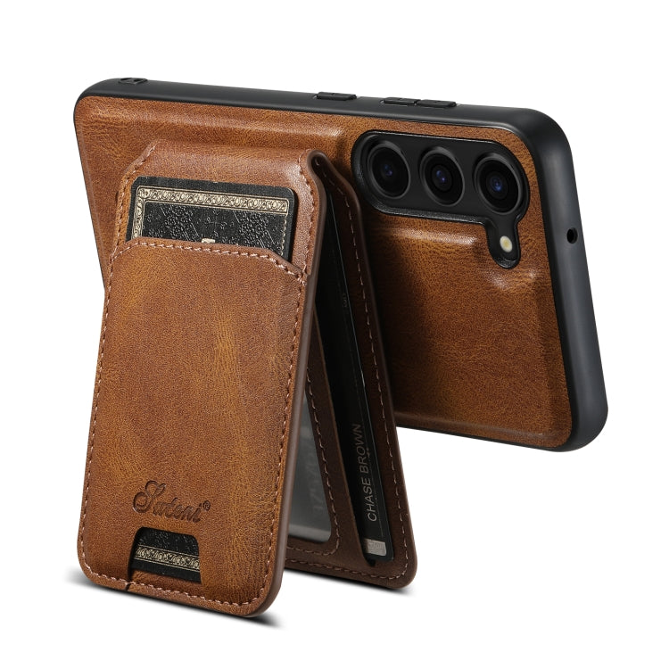 For Samsung Galaxy S23+ 5G Suteni H15 MagSafe Oil Eax Leather Detachable Wallet Back Phone Case(Khaki) - Galaxy S23+ 5G Cases by Suteni | Online Shopping South Africa | PMC Jewellery