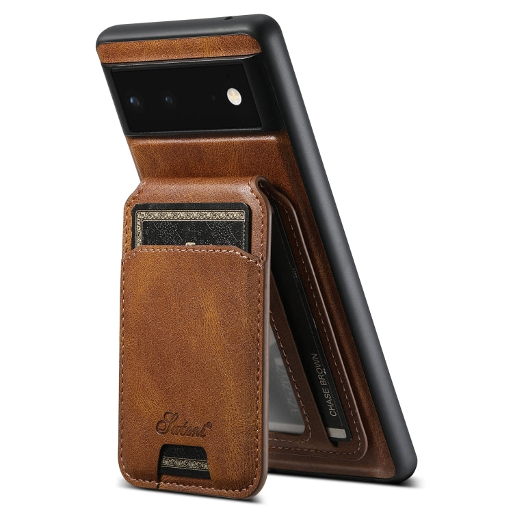 For Google Pixel 6a Suteni H15 Oil Eax Leather Detachable Wallet Back Phone Case(Brown) - Google Cases by Suteni | Online Shopping South Africa | PMC Jewellery | Buy Now Pay Later Mobicred