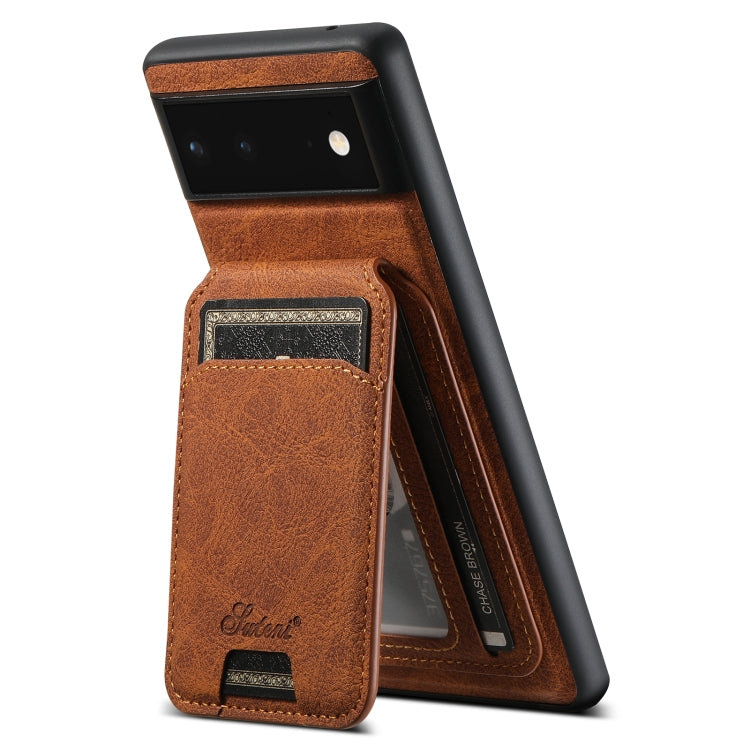 For Google Pixel 6a Suteni H16 Litchi Texture Leather Detachable Wallet Back Phone Case(Khaki) - Google Cases by Suteni | Online Shopping South Africa | PMC TechLife | Buy Now Pay Later Mobicred