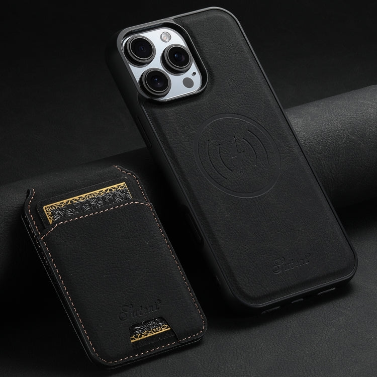 For iPhone 16 Pro Max Suteni H16 Litchi Texture Leather Detachable Wallet Back Phone Case(Black) - iPhone 16 Pro Max Cases by Suteni | Online Shopping South Africa | PMC Jewellery | Buy Now Pay Later Mobicred