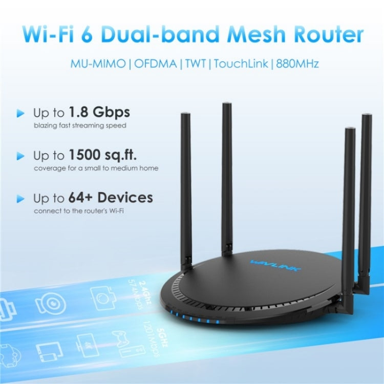 WAVLINK WN531AX2 AX1800 Dual Band Gigabit Wireless Internet Router WiFi 6 Repeater, Plug:EU Plug - Wireless Routers by WAVLINK | Online Shopping South Africa | PMC Jewellery | Buy Now Pay Later Mobicred