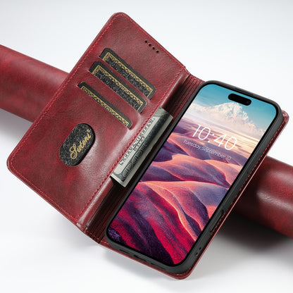 For iPhone 16 Plus Suteni J02 Oil Wax Wallet Leather Phone Case(Red) - iPhone 16 Plus Cases by Suteni | Online Shopping South Africa | PMC Jewellery | Buy Now Pay Later Mobicred